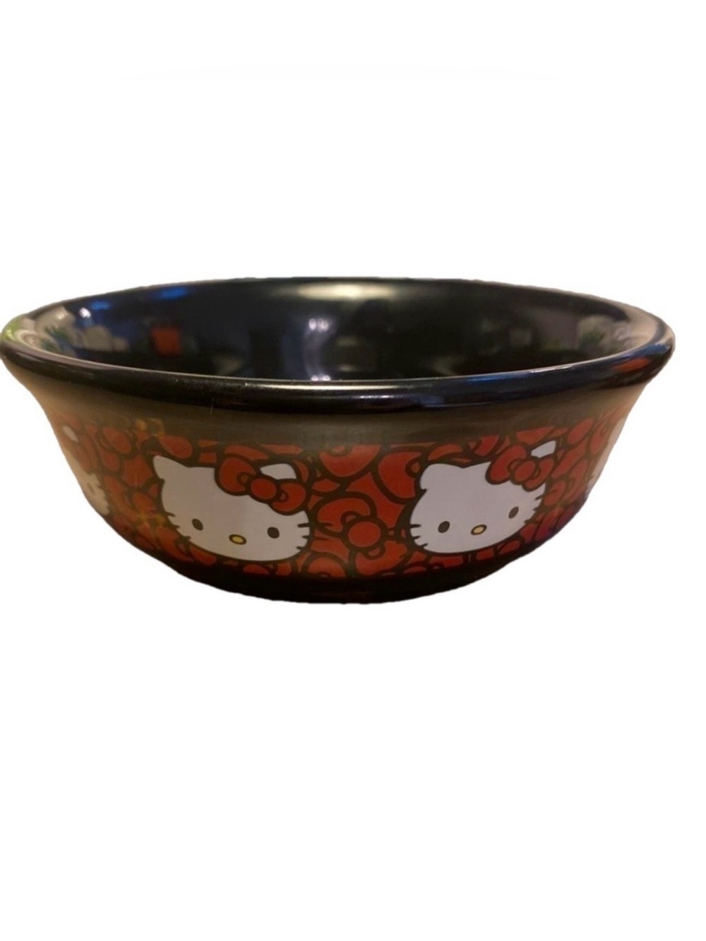 Sanrio Hello Kitty Ceramic Pet Bowl Food / Water Dish Red & Black #1